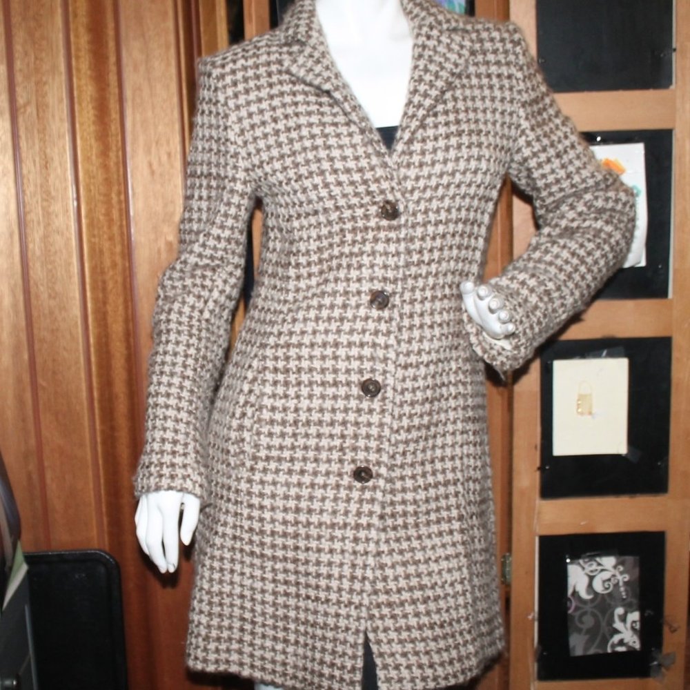 Brooks Brothers Wool Silk Houndstooth Boucle Car Coat Jacket